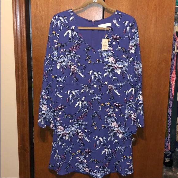 LOFT Purple Floral Long Sleeve Dress - Picture 8 of 8